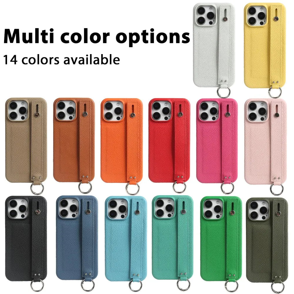 Premium Genuine Leather Wristband Strap Bracket Case For iPhone