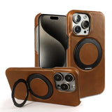 Genuine Leather Magnetic Ring Stand Bracket Case For iPhone
