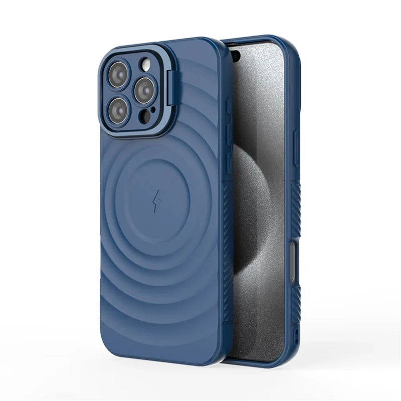 Matte Ripple Magnetic Folding Camera Stand Case For iPhone
