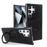 Genuine Leather Magnetic Ring Stand Bracket Case For Samsung