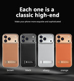 Genuine Leather Metal Bracket Kickstand Case For iPhone