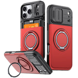 Slide Camera Hybrid Wallet Shockproof Magnetic Case For iPhone