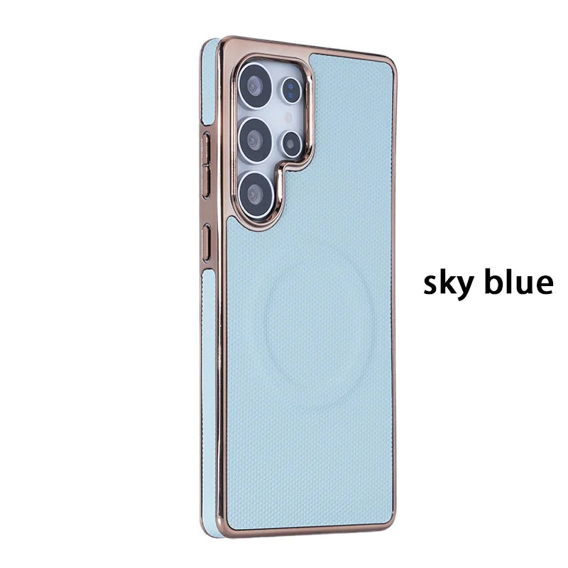 Leather Plating Soft Edge Magnetic Case for Samsung