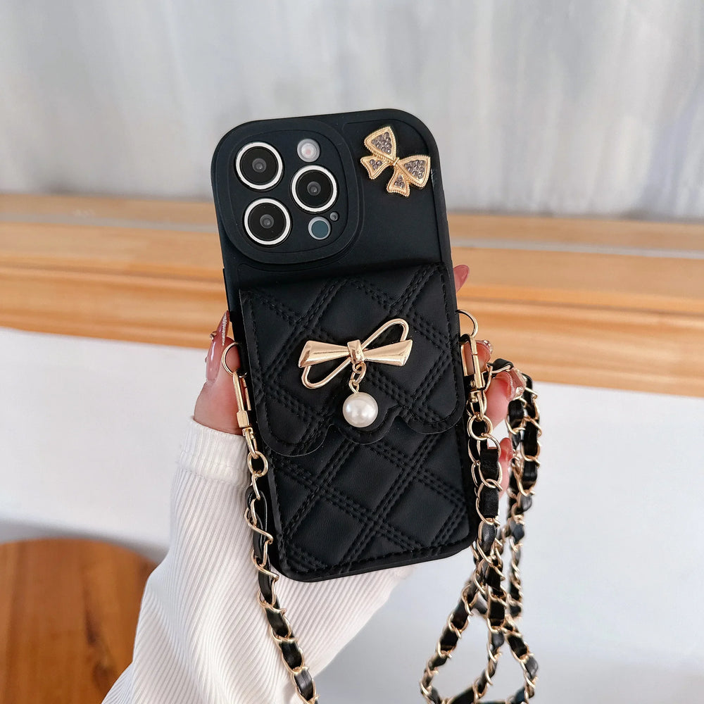 3D Bowknot Crossbody Card Holder Wallet Case For iPhone