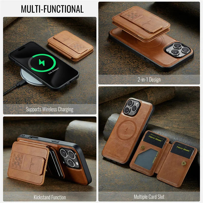 Magnetic Leather Wallet Case for iPhone