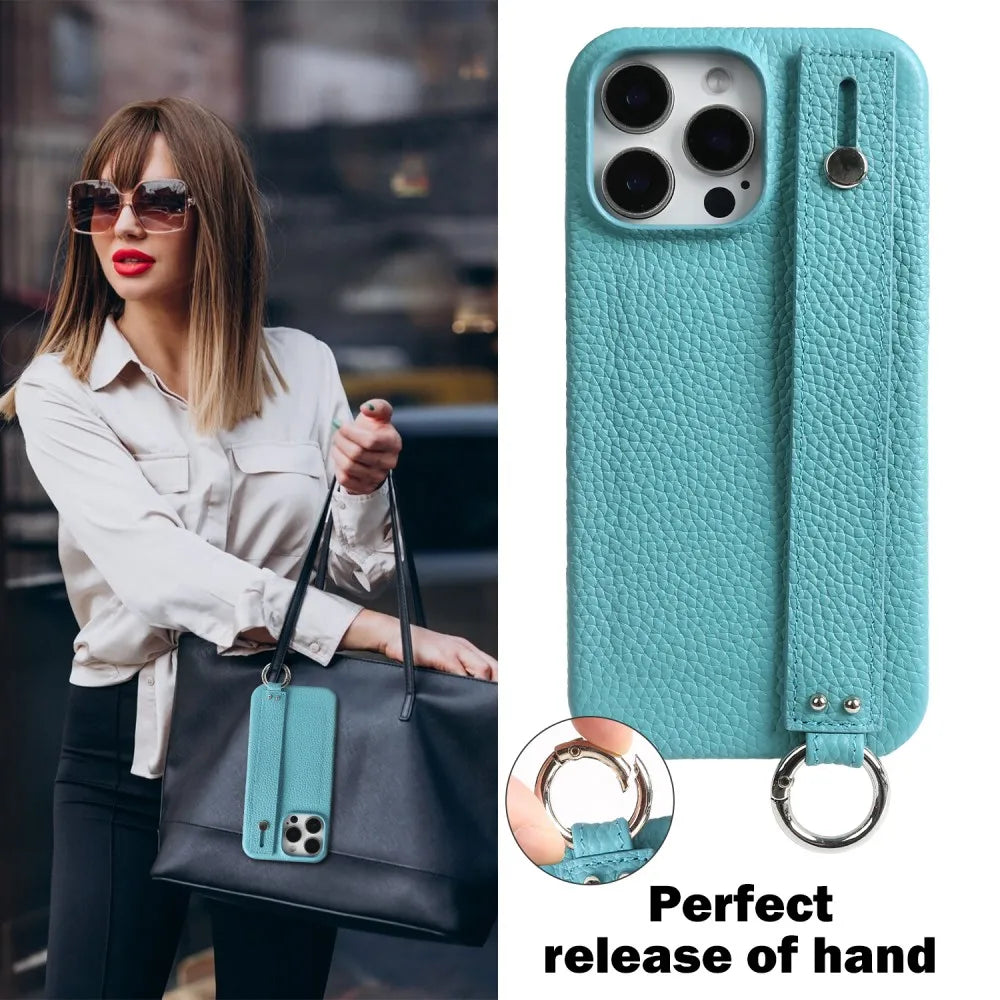Premium Genuine Leather Wristband Strap Bracket Case For iPhone