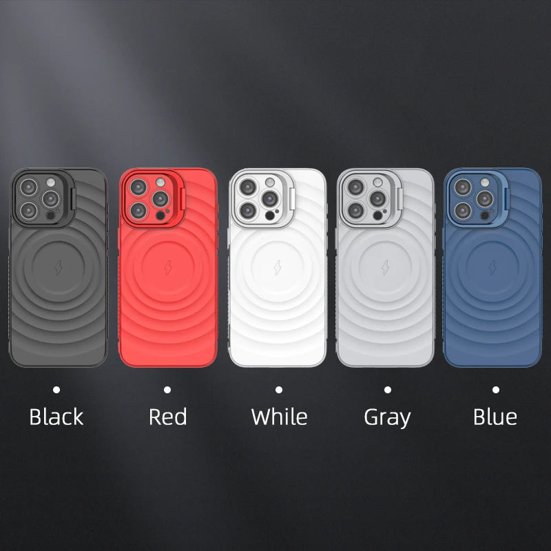 Matte Ripple Magnetic Folding Camera Stand Case For iPhone