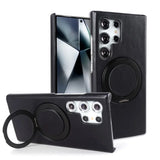 Genuine Leather Magnetic Ring Stand Bracket Case For Samsung