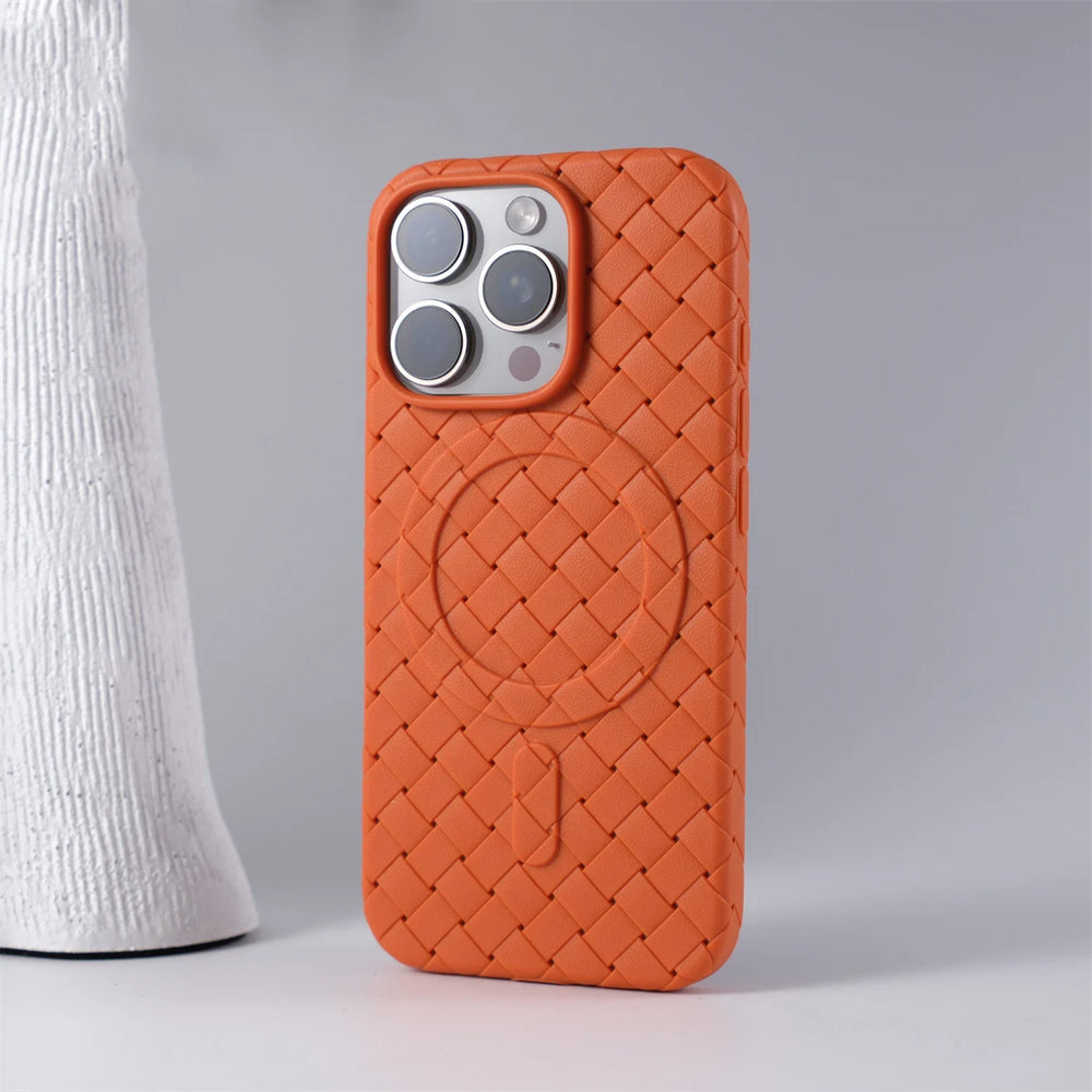 Luxury Ultra Thin Weave Grid Breathable Magnetic Case For iPhone