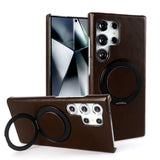 Genuine Leather Magnetic Ring Stand Bracket Case For Samsung