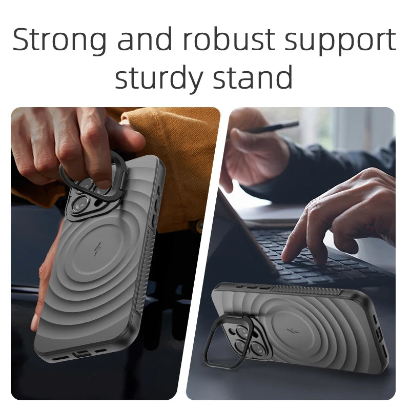 Matte Ripple Magnetic Folding Camera Stand Case For iPhone