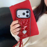 Elegant Red and Black Polka Dot Faux Leather Bow Case For iPhone