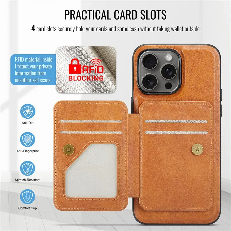 Magnetic Leather Wallet Case for iPhone