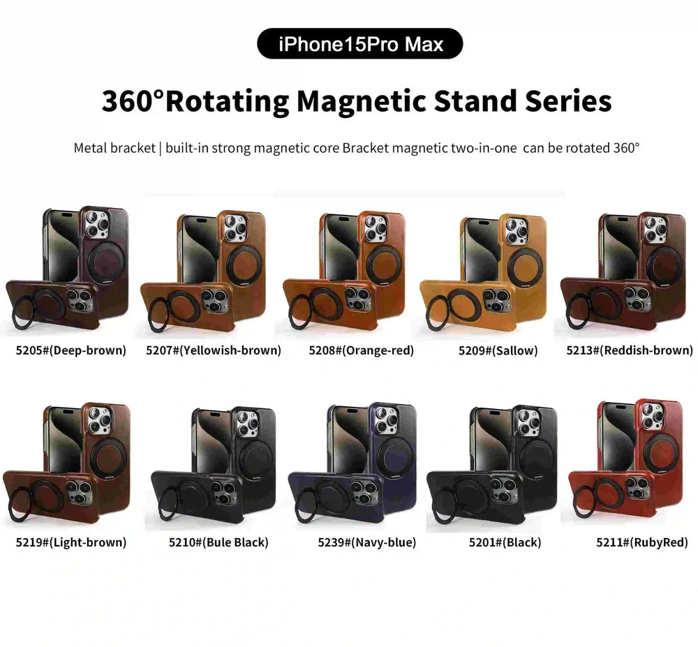 Genuine Leather Magnetic Ring Stand Bracket Case For iPhone