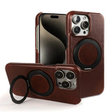Genuine Leather Magnetic Ring Stand Bracket Case For iPhone