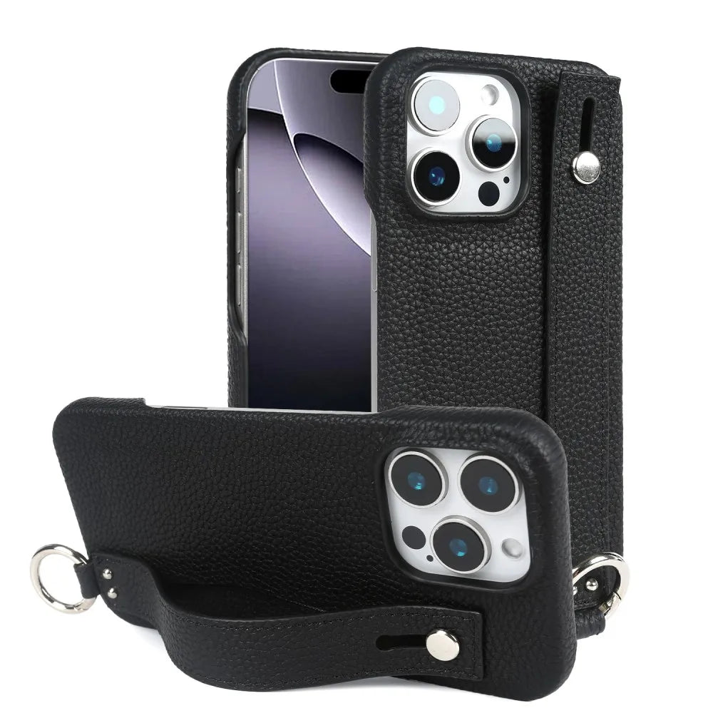 Premium Genuine Leather Wristband Strap Bracket Case For iPhone