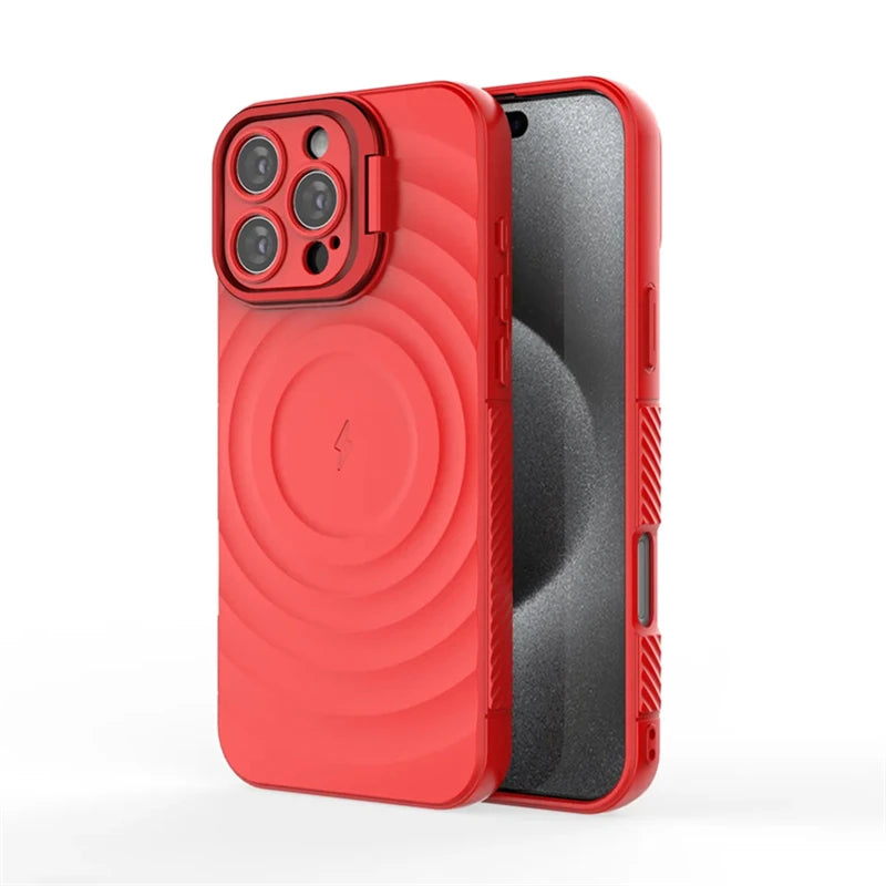 Matte Ripple Magnetic Folding Camera Stand Case For iPhone