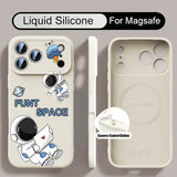 Magnetic Liquid Silicone Cartoon Astronaut Case For iPhone