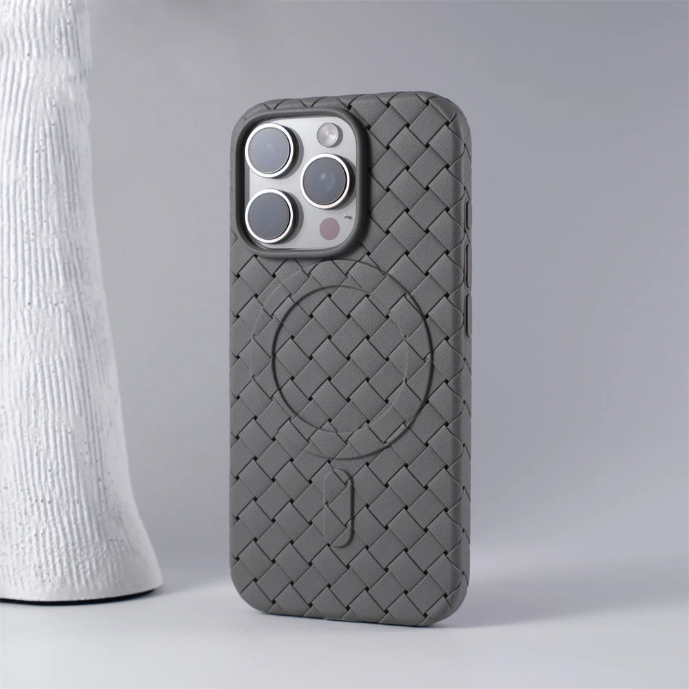Luxury Ultra Thin Weave Grid Breathable Magnetic Case For iPhone