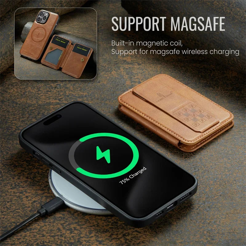 Magnetic Leather Wallet Case for iPhone