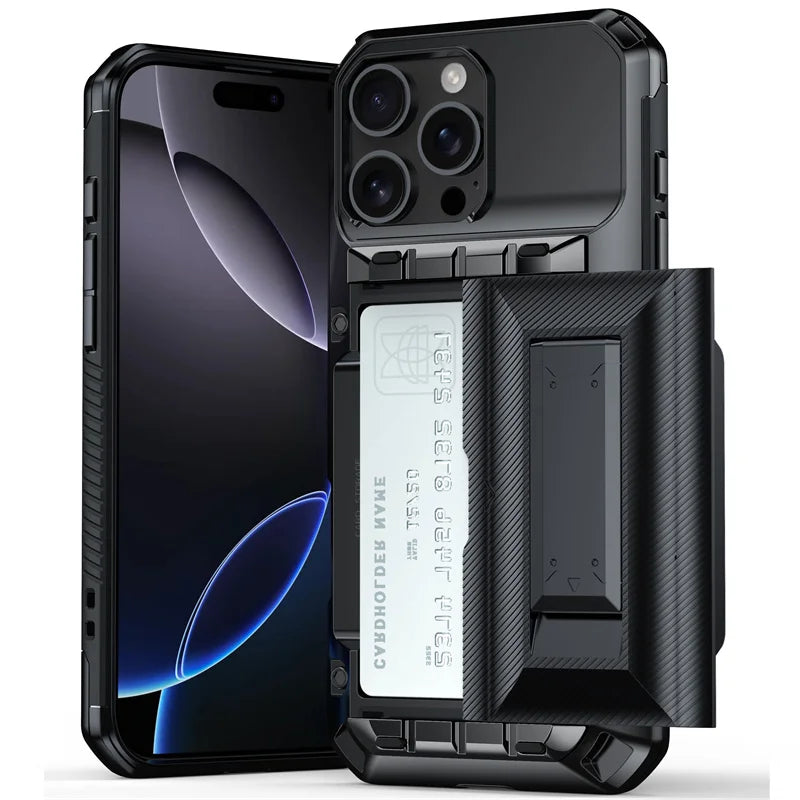 Slide Wallet Bracket Slot Phone Case For iPhone