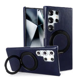 Genuine Leather Magnetic Ring Stand Bracket Case For Samsung