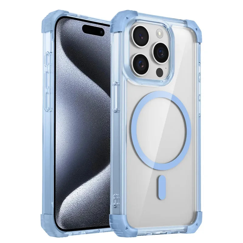 Armor Shockproof Magnetic Transparent Case For iPhone