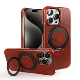Genuine Leather Magnetic Ring Stand Bracket Case For iPhone
