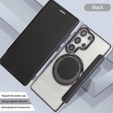 Flip Slot Card Leather Wallet Clear MagneticCase For Samsung