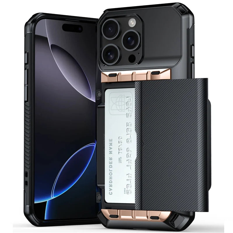Slide Wallet Bracket Slot Phone Case For iPhone