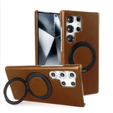 Genuine Leather Magnetic Ring Stand Bracket Case For Samsung