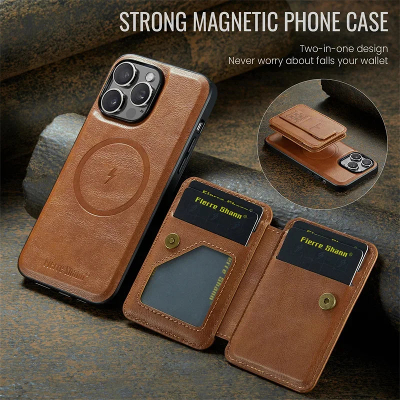 Magnetic Leather Wallet Case for iPhone