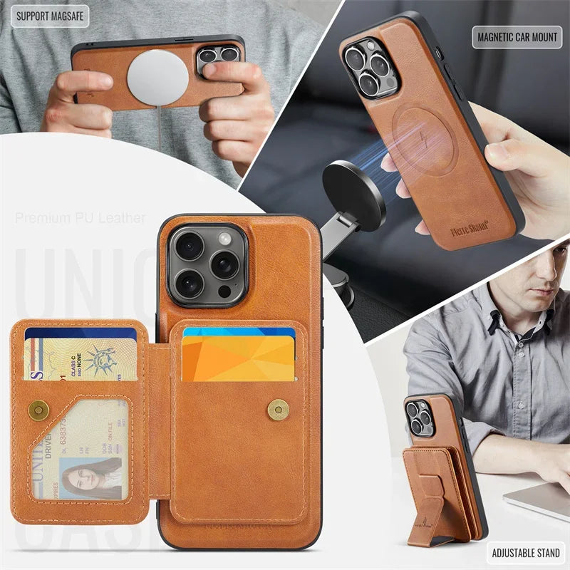 Magnetic Leather Wallet Case for iPhone