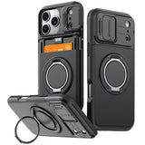 Slide Camera Hybrid Wallet Shockproof Magnetic Case For iPhone