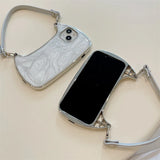 Glitter Drop Glue Plating Handbag Leather Strap Case For iPhone