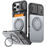 Slide Camera Hybrid Wallet Shockproof Magnetic Case For iPhone