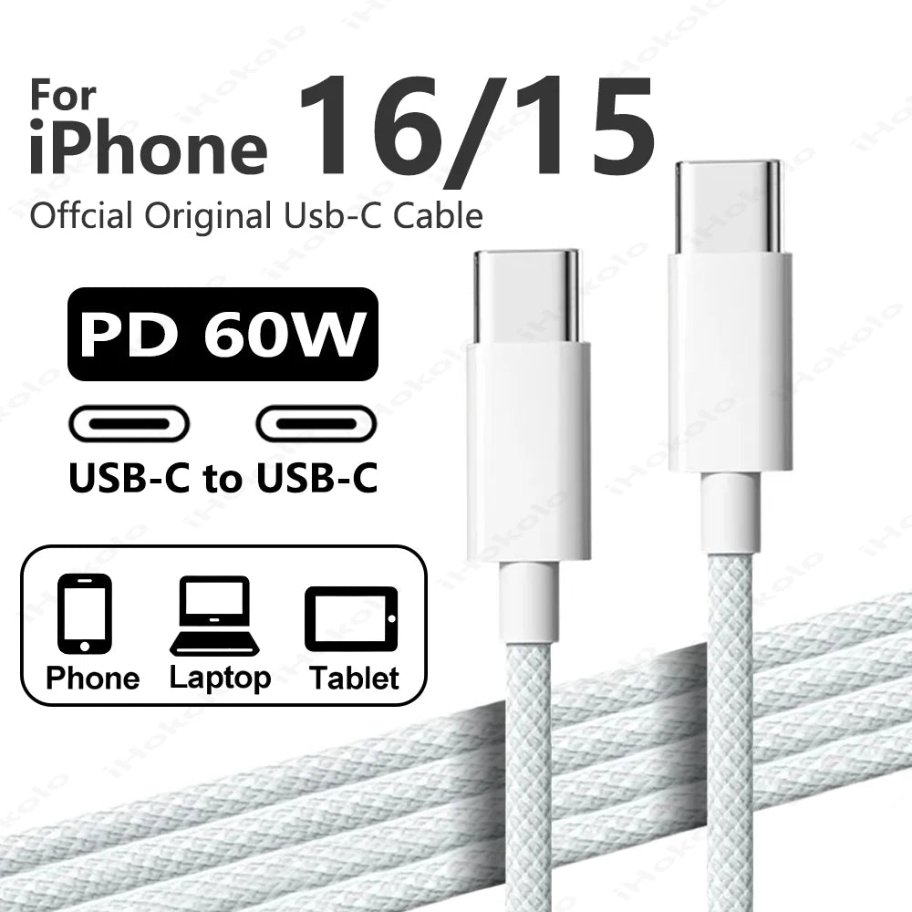 Original 60W PD USB-C to USB C Fast Charging Cable For iPhone