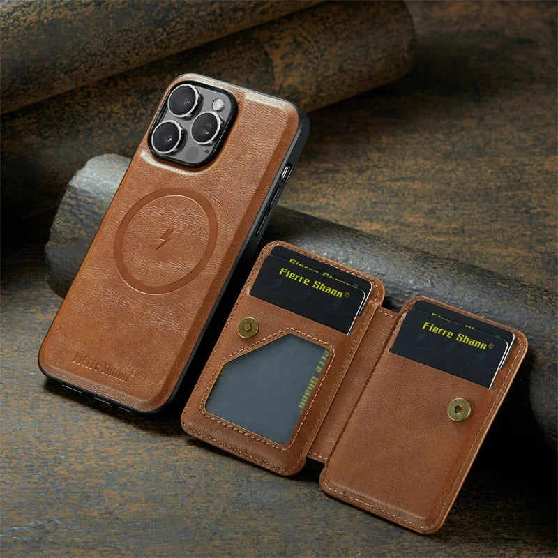 Magnetic Leather Wallet Case for iPhone