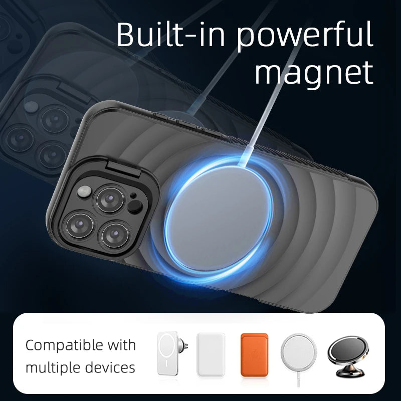 Matte Ripple Magnetic Folding Camera Stand Case For iPhone