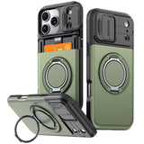 Slide Camera Hybrid Wallet Shockproof Magnetic Case For iPhone