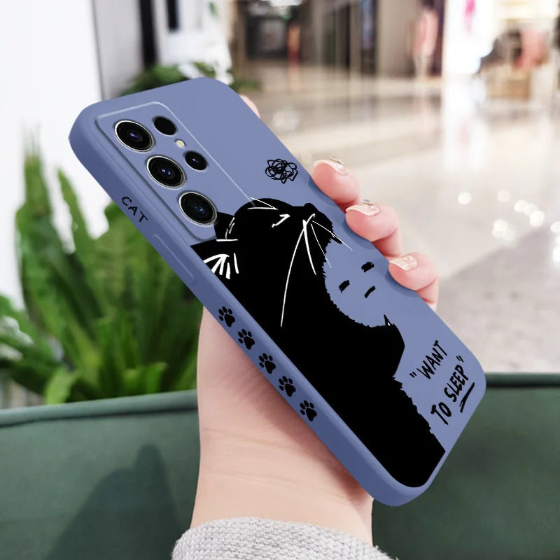 Silicone Sleepy Cat Case For Samsung Galaxy