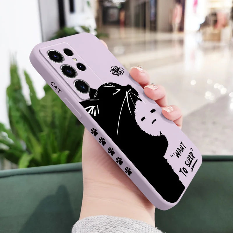 Silicone Sleepy Cat Case For Samsung Galaxy