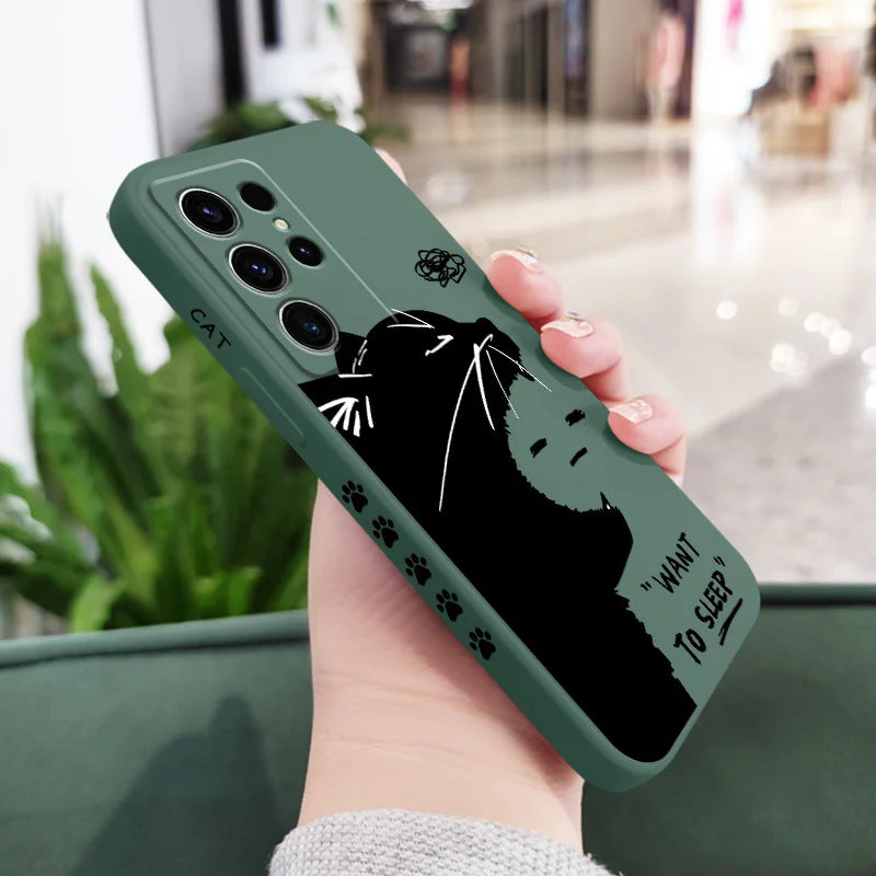Silicone Sleepy Cat Case For Samsung Galaxy