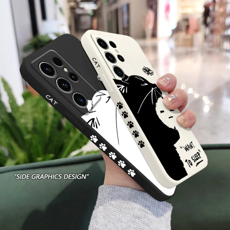 Silicone Sleepy Cat Case For Samsung Galaxy