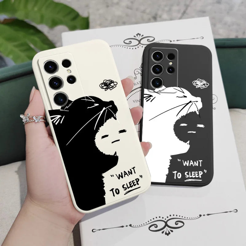 Silicone Sleepy Cat Case For Samsung Galaxy