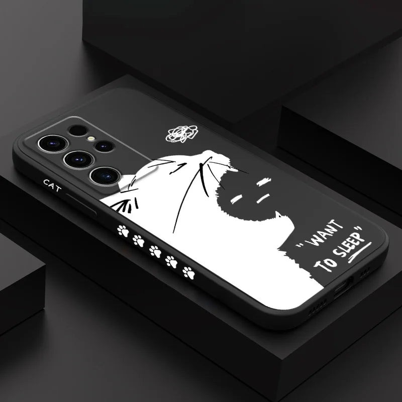 Silicone Sleepy Cat Case For Samsung Galaxy