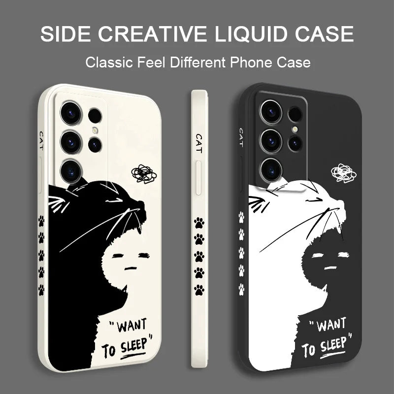 Silicone Sleepy Cat Case For Samsung Galaxy
