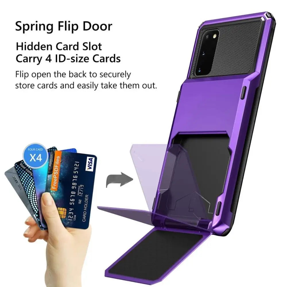 Shockproof Armor Card Slot Flip Hidden Pocket Case for Samsung