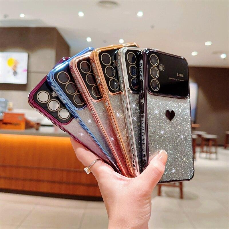 Plating Love Heart Glitter Bling Case For Samsung