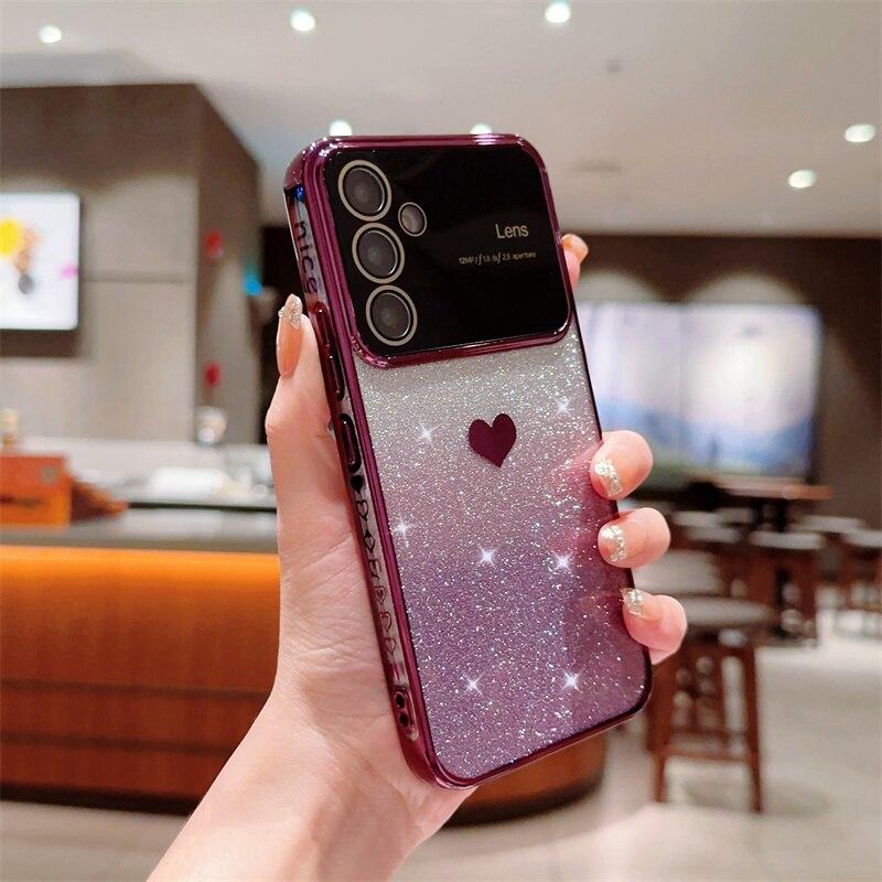 Plating Love Heart Glitter Bling Case For Samsung
